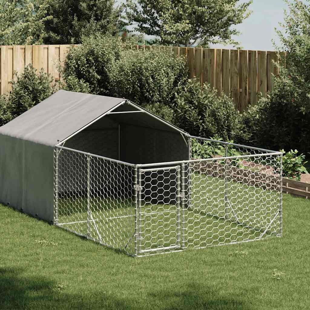 Caseta Perros Exterior Con Corral 4x2x1,5 M Acero Galvanizado_1