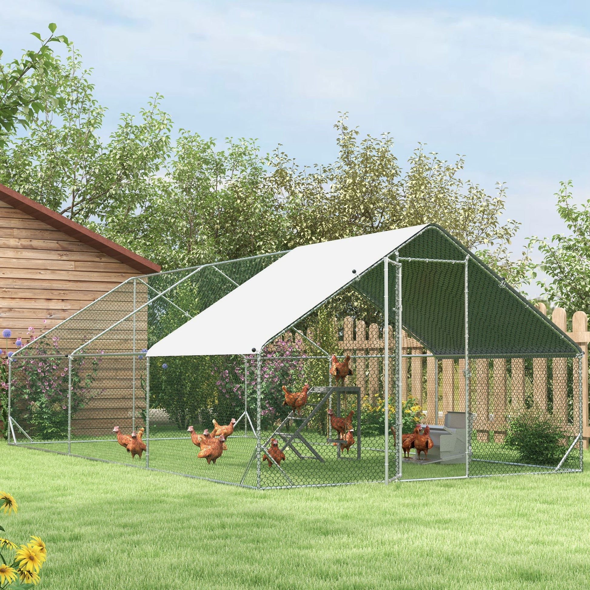 Pawhut Gallinero Para Exterior 3x6x2m Con Cubierta De Pe Y Cerradura Plata_3