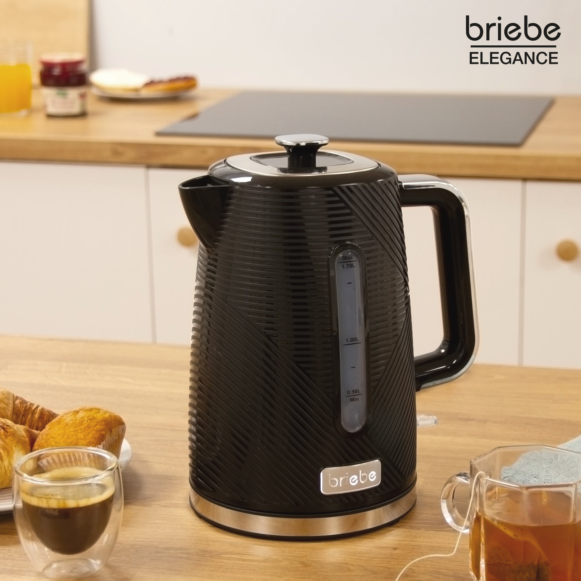 Briebe Elegance Set Tostador Pan Ranura Ancha 2 Rebanadas, Hervidor Agua Eléctrico 1,7l Cafetera 1,25l, Skt1178blk,negro_2