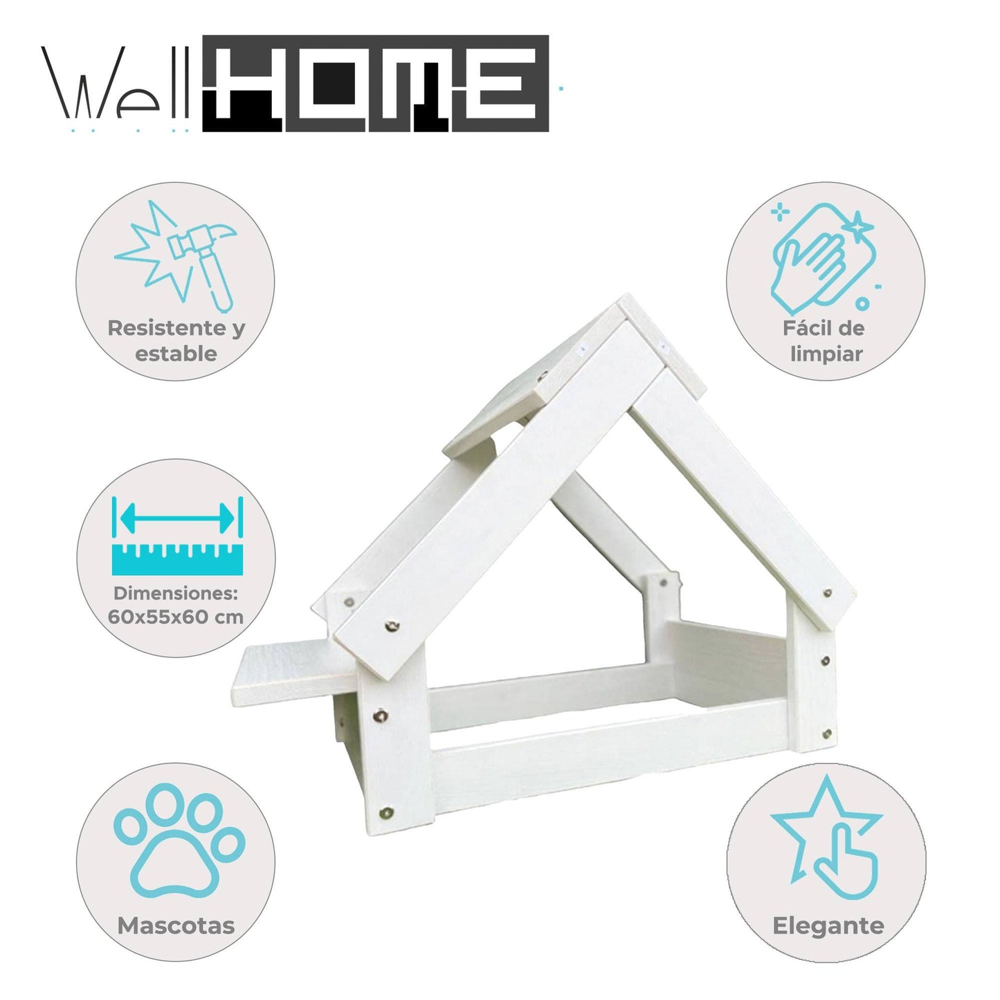 Well Home Caseta Para Perros De Interior, Estructura De Madera Con Soporte Para Cuencos Color Blanco_1