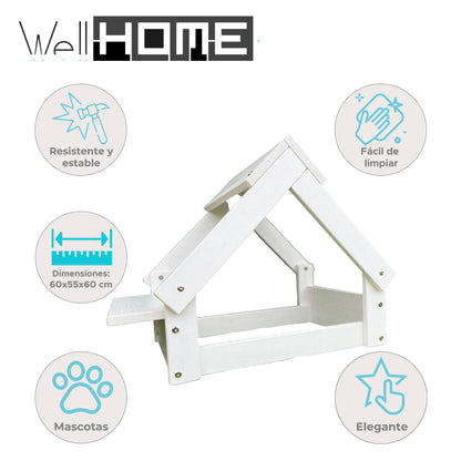 Well Home Caseta Para Perros De Interior, Estructura De Madera Con Soporte Para Cuencos Color Blanco_1
