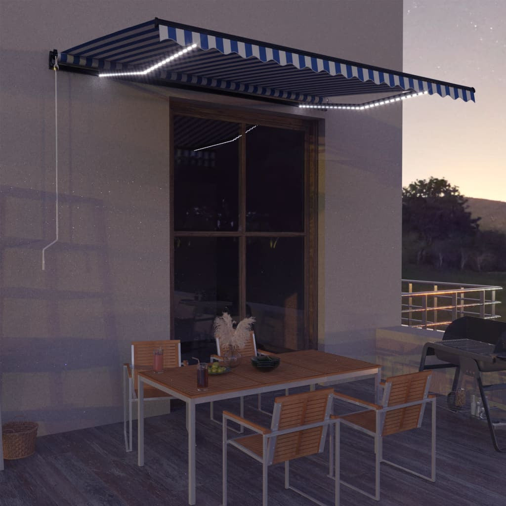 Vidaxl Toldo Retráctil Manual Con Luz Led Azul Y Blanco 500x300 Cm_1