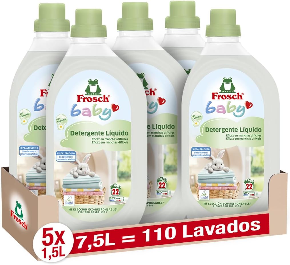 Embalagem 5X Detergente para bebé, Frosch, 1500 ml