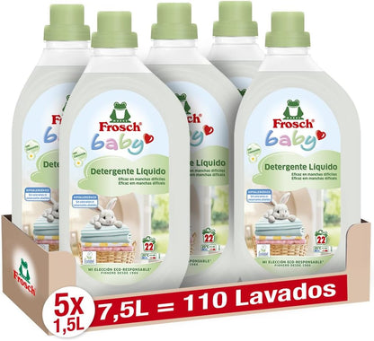 Embalagem 5X Detergente para bebé, Frosch, 1500 ml