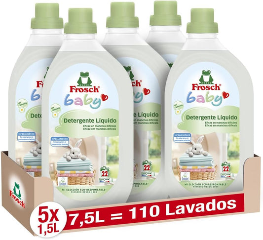 Embalagem 5X Detergente para bebé, Frosch, 1500 ml