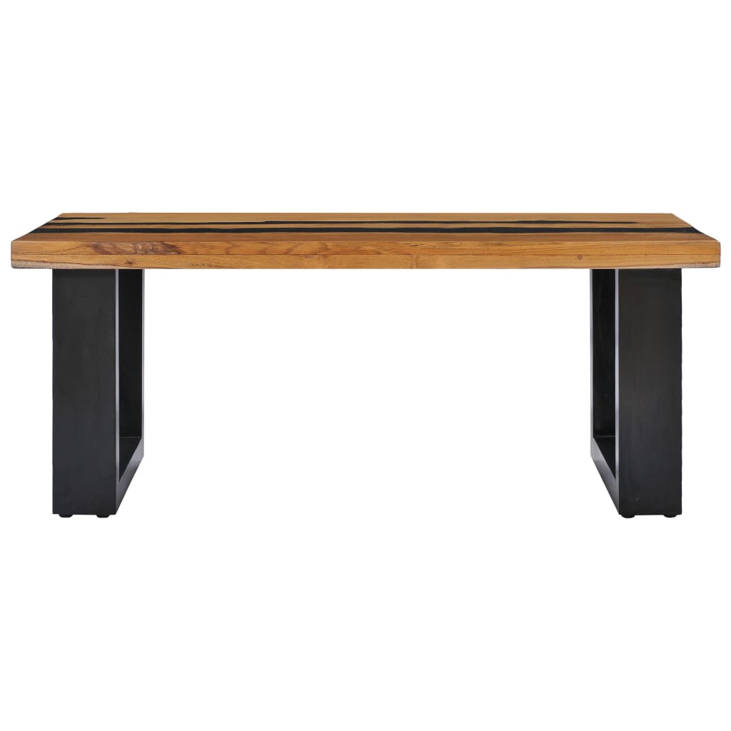 Mesa Centro Madera Maciza Teca Y Piedra Volcánica 100x50x40 Cm_1