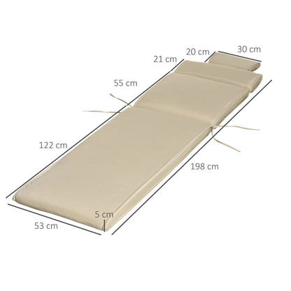 Outsunny Cojín Tumbona Exterior 198x53x5cm Desenfundable Con Reposacabezas Beige_2