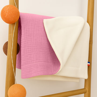 Manta De Algodón Orgánico Rex Blanca Y Rosa_3