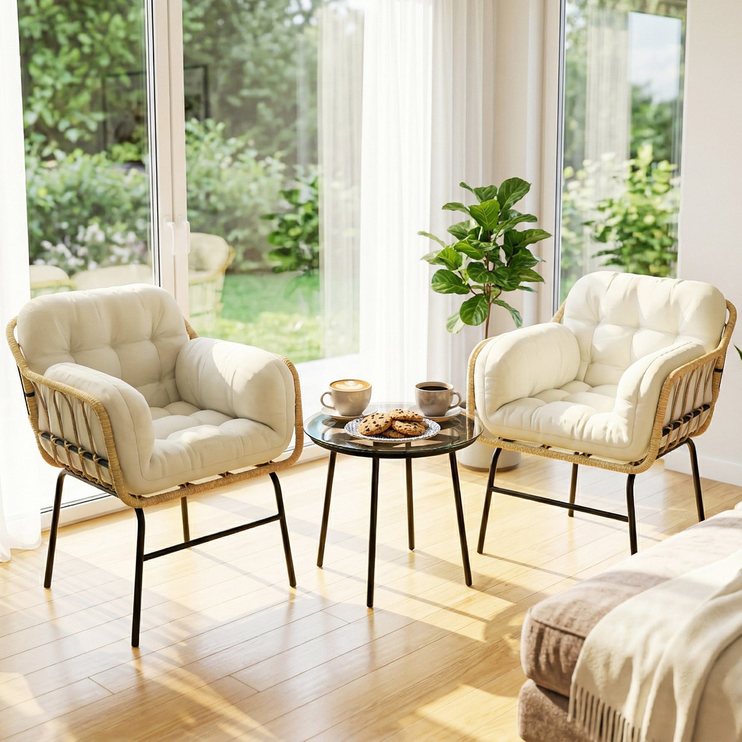 Outsunny Conjunto De Jardín Exterior De 3 Piezas 2 Sillas Con Cojines Mesa Caqui_3