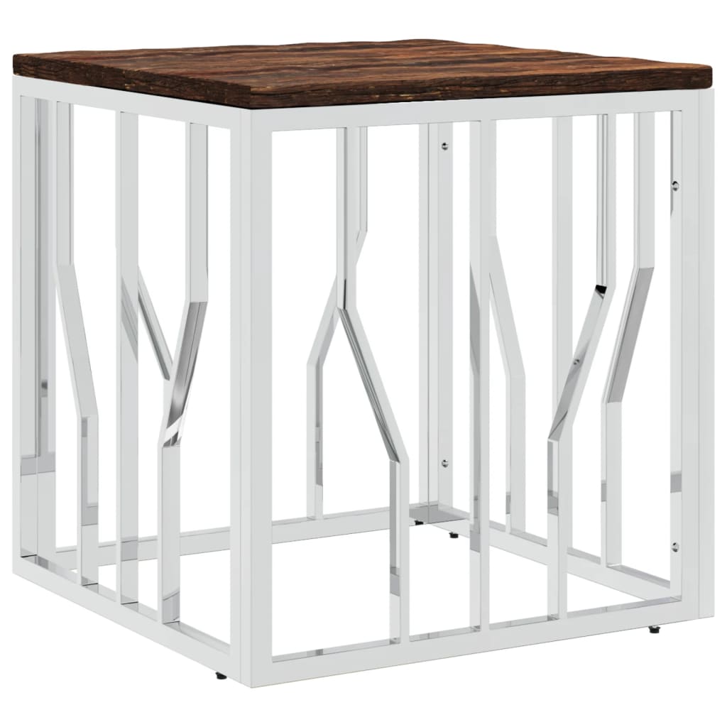 Mesa De Centro Acero Inoxidable Y Madera Reciclada Plateada._0