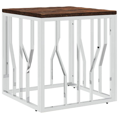Mesa De Centro Acero Inoxidable Y Madera Reciclada Plateada._0