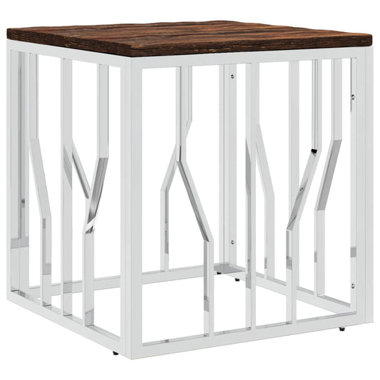 Mesa De Centro Acero Inoxidable Y Madera Reciclada Plateada._0