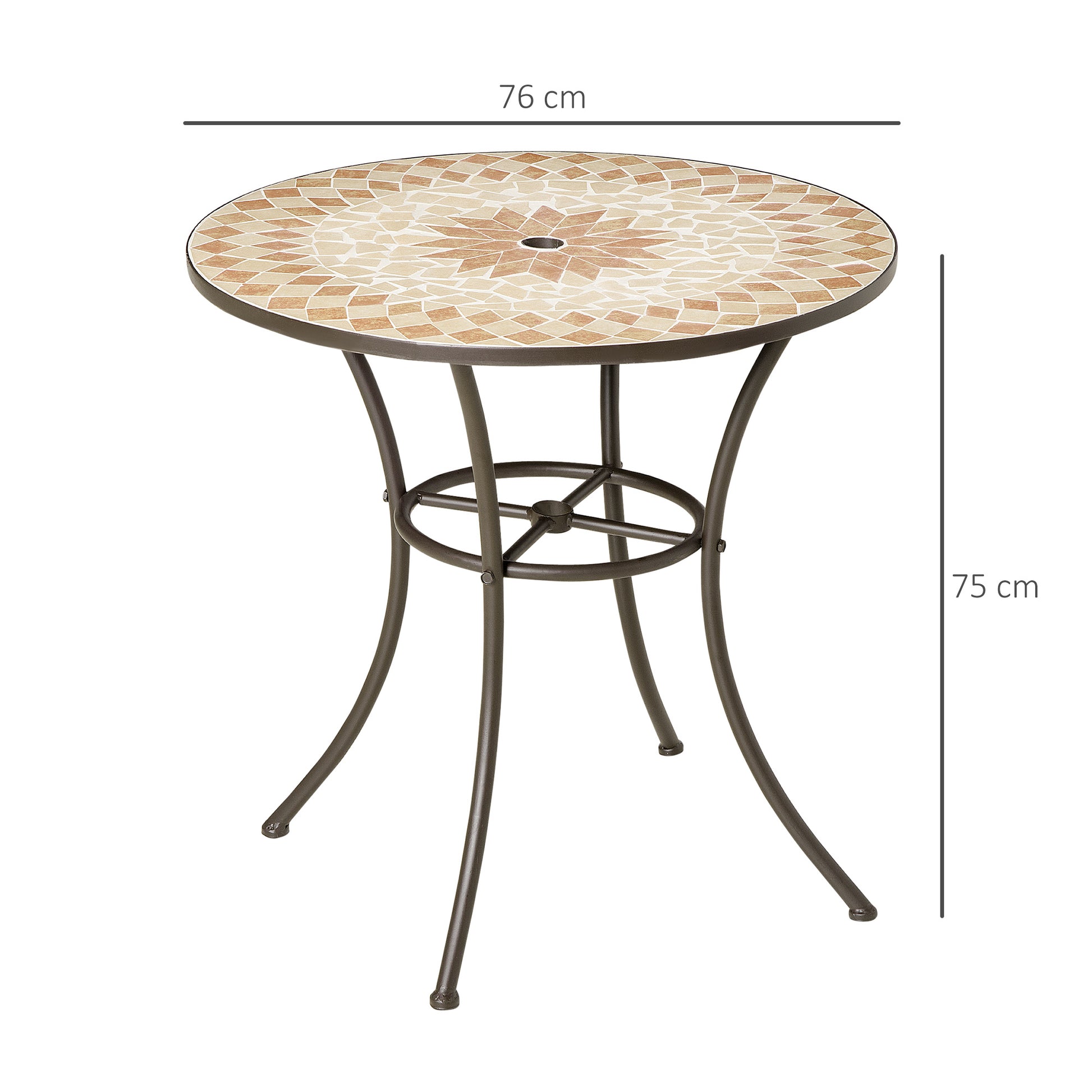 Outsunny Mesa Redonda De Jardín Mosaico Cerámica Patio Terraza Exterior Ø76x75cm_2
