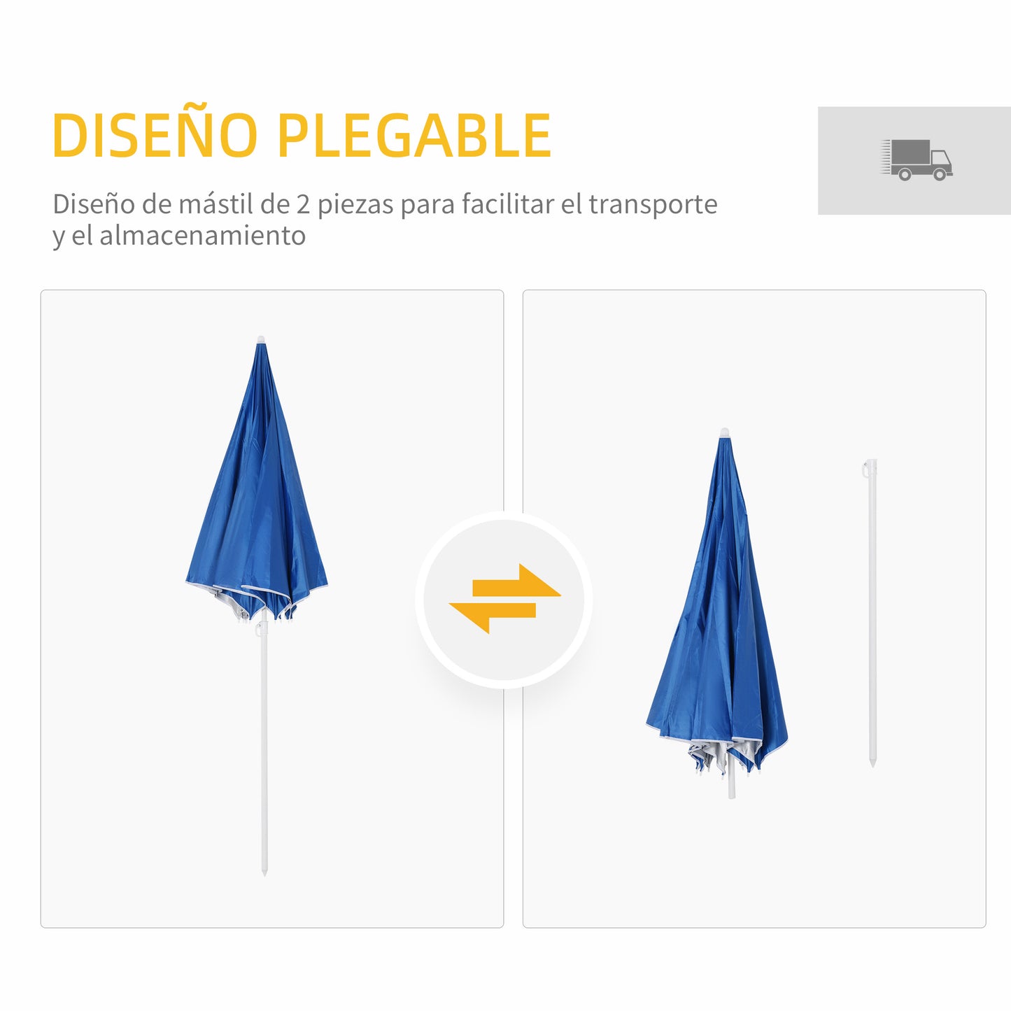Outsunny Sombrilla De Playa Con Panel Lateral Apertura Manual Ø220x220 Cm Azul_5