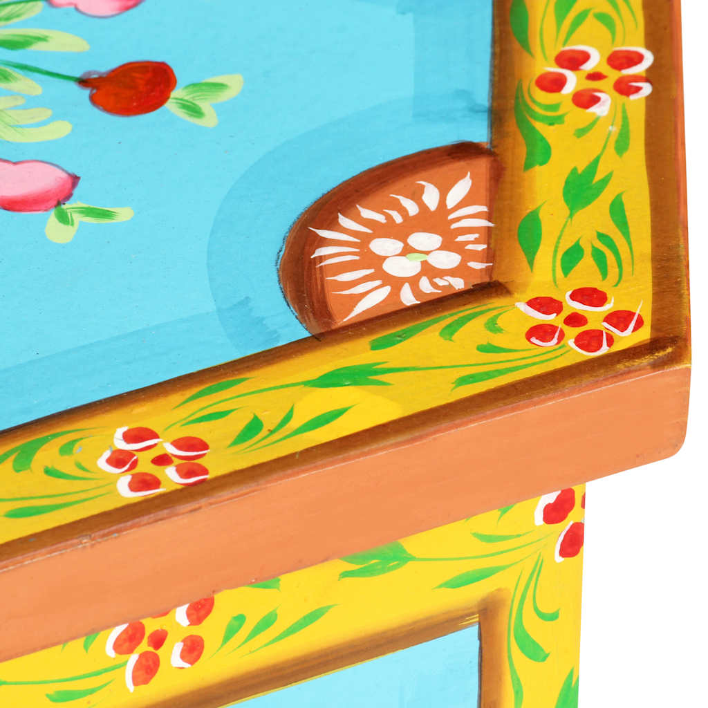 Mesa Auxiliar De Mango Pintado A Mano Multicolor 70x35x60 Cm_0