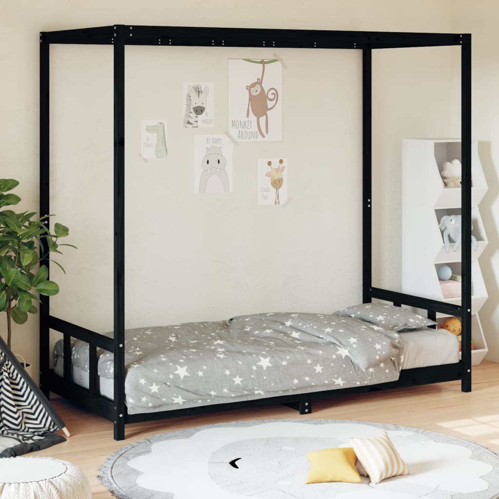 Estructura De Cama Para Niños Madera De Pino Negro 90x190 Cm / Vetonek_0