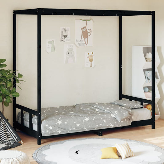 Estructura De Cama Para Niños Madera De Pino Negro 90x190 Cm / Vetonek_0