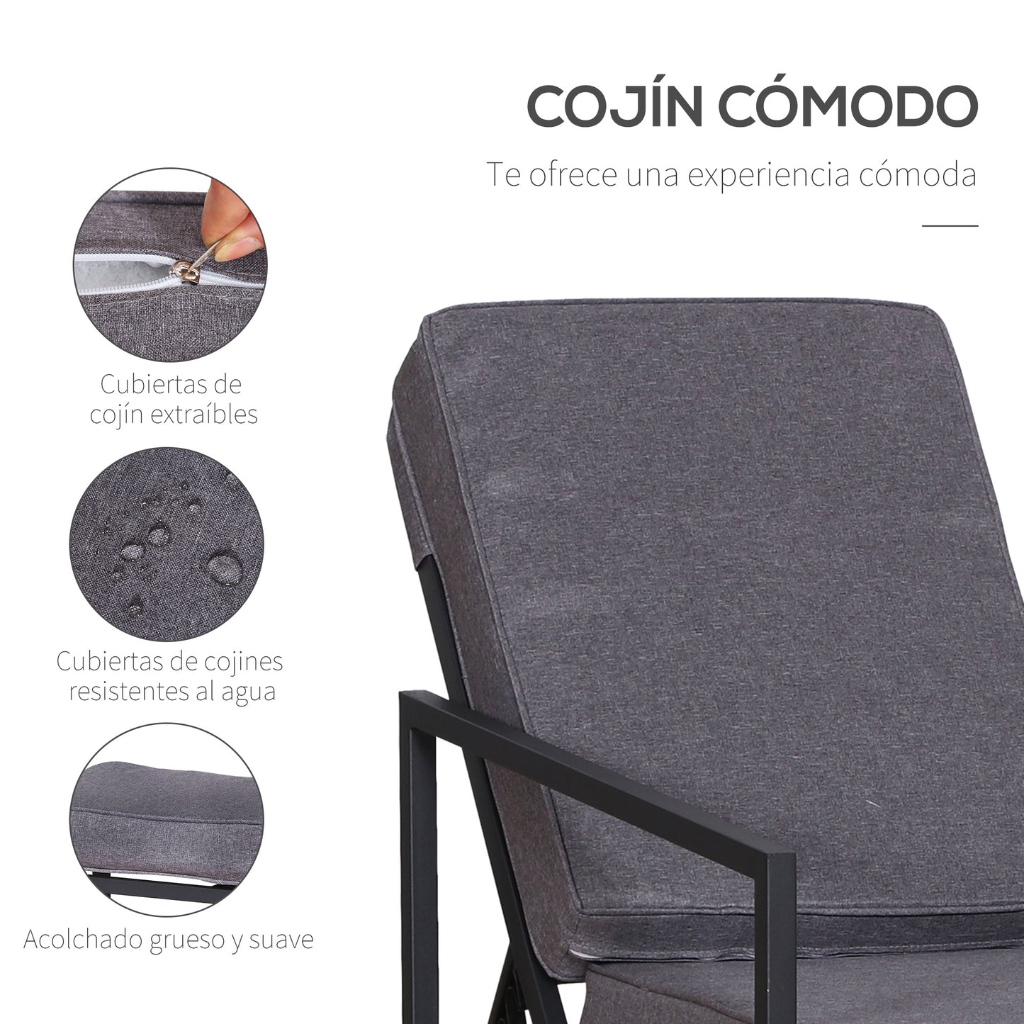 Outsunny Conjunto De Muebles De Terraza 2 Sillas 1 Mesa 2 Reposapiés Color Gris_5