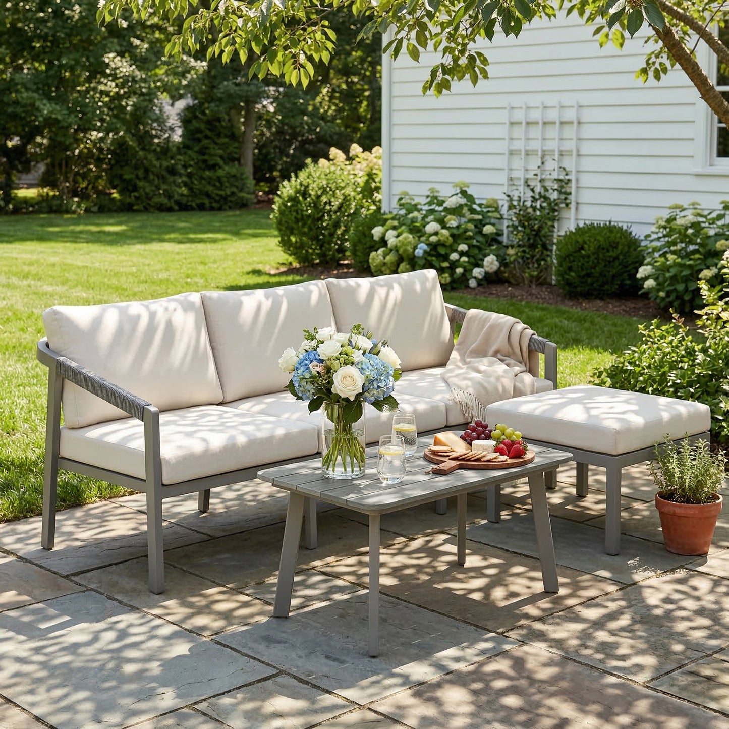 Outsunny Conjunto De Jardín Exterior De 3 Piezas En Forma De L Marrón Y Beige_3