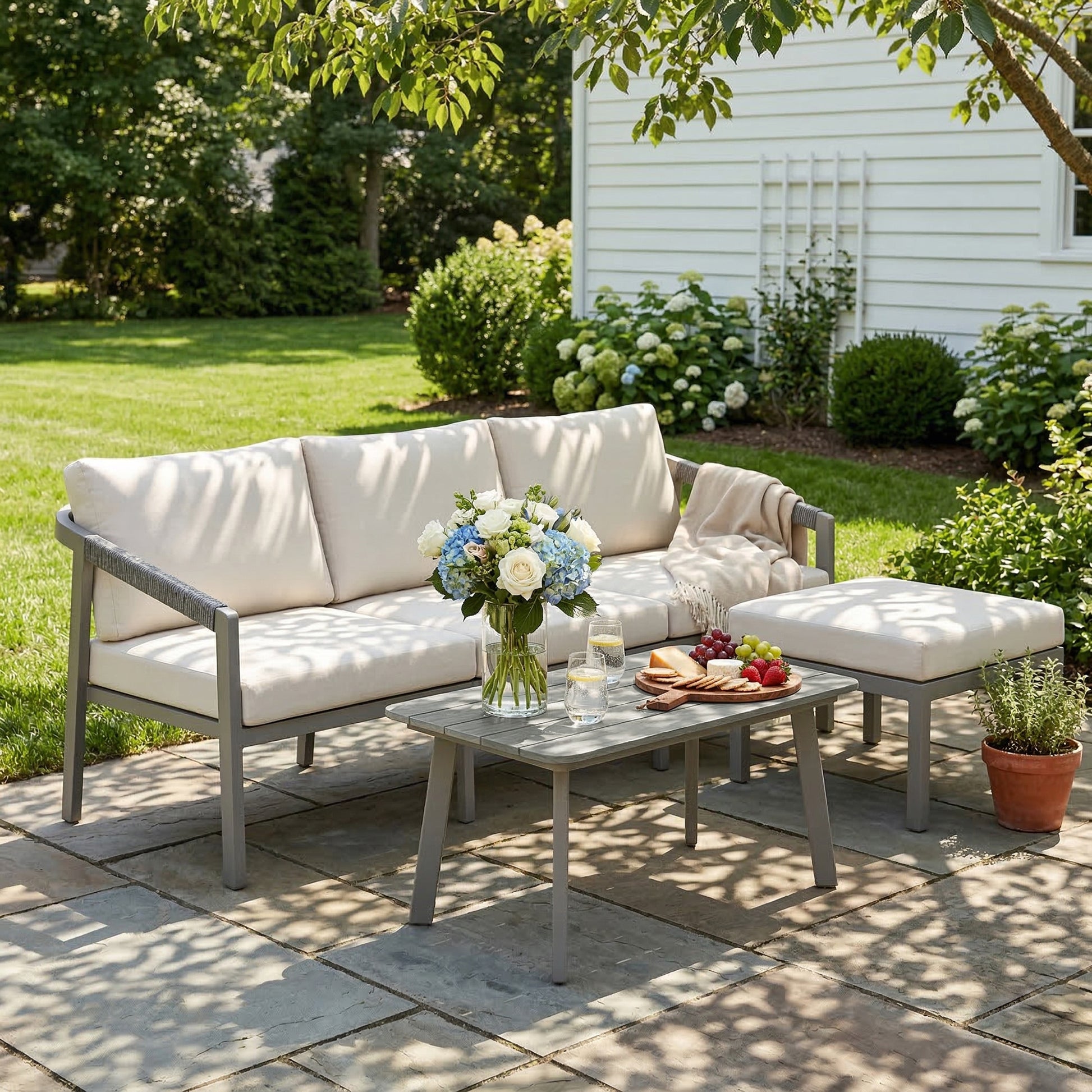 Outsunny Conjunto De Jardín Exterior De 3 Piezas En Forma De L Marrón Y Beige_3