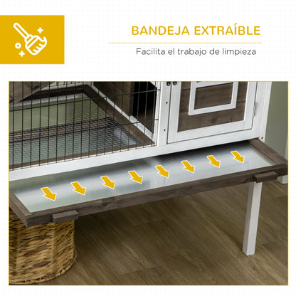 Pawhut Conejera De Madera Con Techo Abatible Puertas 90x53x87 Cm Marrón Y Blanco_5