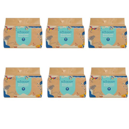 ECOBOOM - Fralda de Bambu Eco Boom. 70% biodegradável, hipoalergénica (tamanho 1/peso &lt; 3 kg, embalagem de 6 fraldas, total de 204 fraldas)