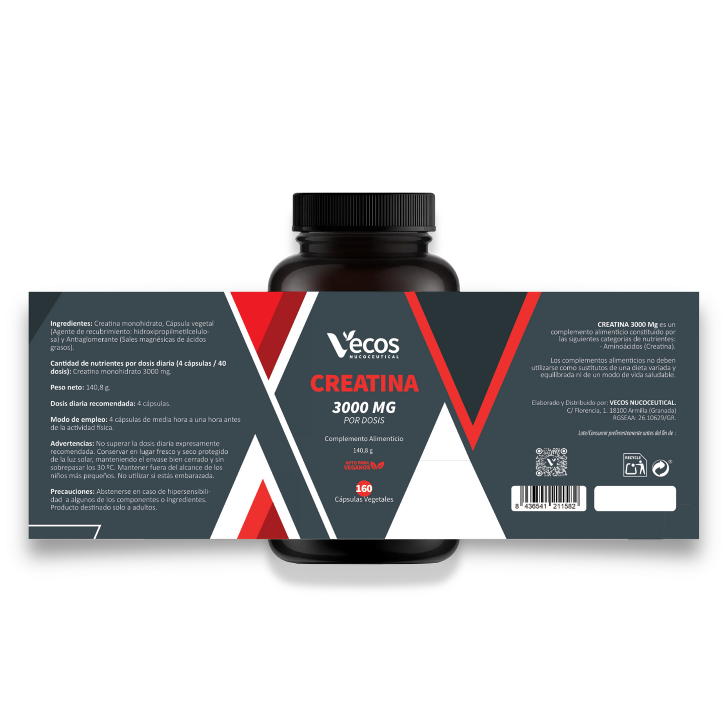Creatina Monohidrato 3000 Mg Vecos 160 Cápsulas | Mejora El Rendimiento Físico En Ejercicios De Alta Intensidad_4
