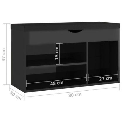 Vidaxl Vi Banco Zapatero Con Cojín Madera De Ingeniería Negro Brillo_2