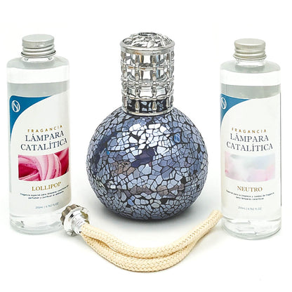 Pack Lámpara Catalítica Mosaico Azul Océano + Fragancia Lollipop 200ml + Limpiador Neutro 200ml + Mecha De Repuesto_0