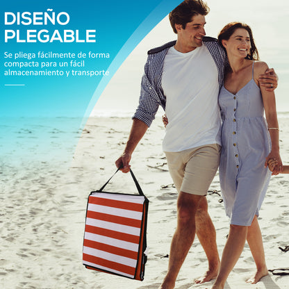 Outsunny Conjunto De 2 Esterillas De Playa Plegable 142x51x40 Cm Rojo Y Blanco_5