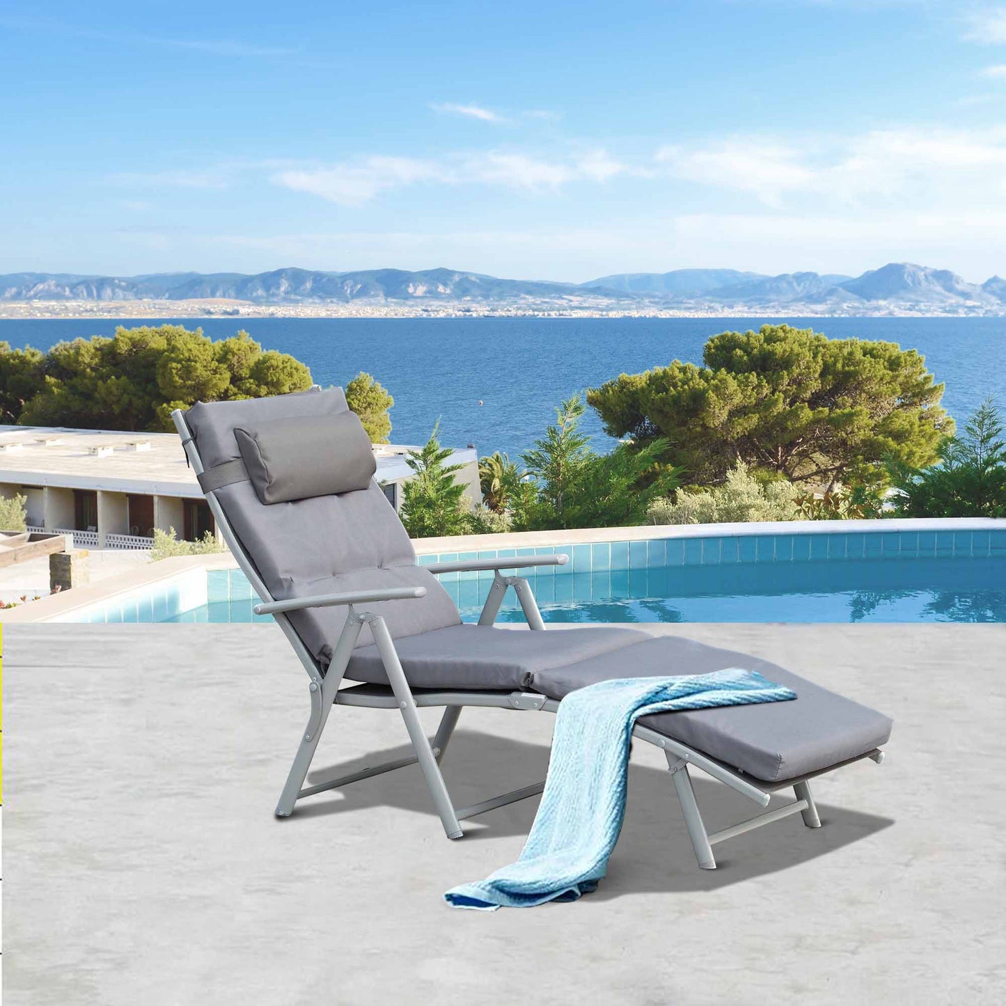 Outsunny Tumbona Plegable De Jardín Con Respaldo Ajustable En 7 Posiciones Gris_1