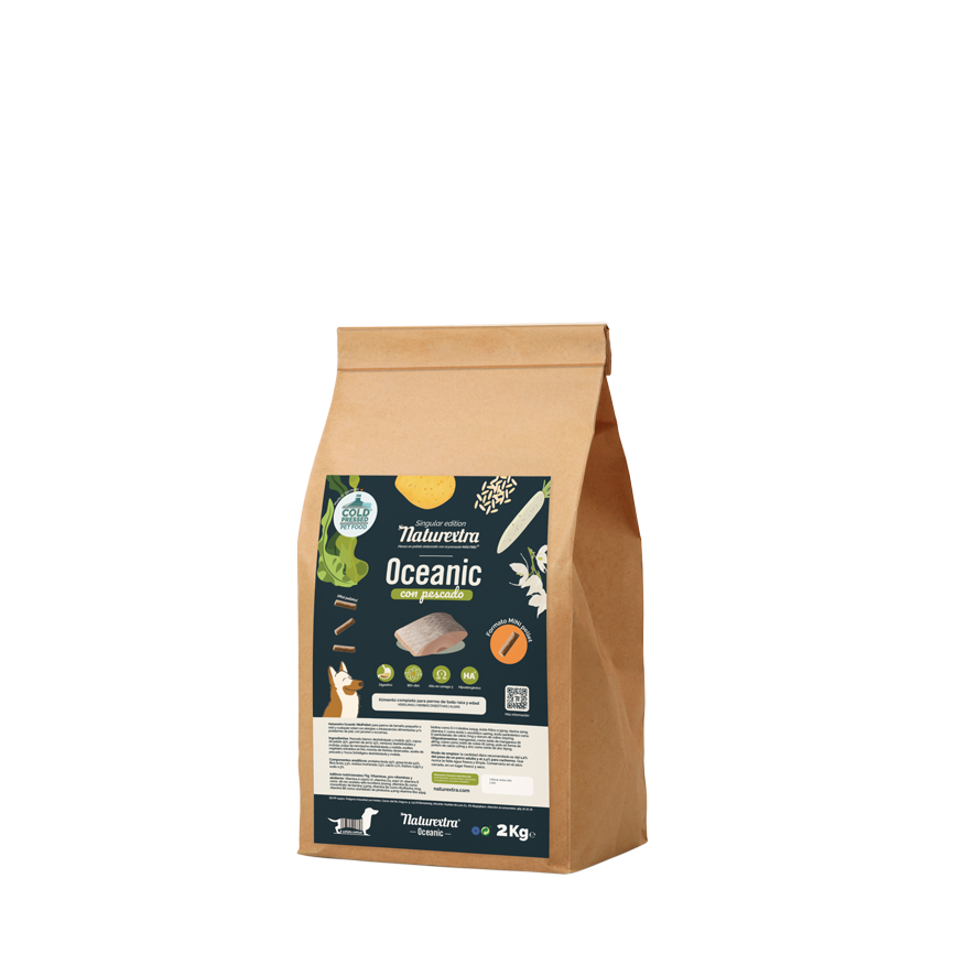 Pienso prensado en frío en Pellets Mini Oceanic para perros con pescado blanco 2 kg NaturExtra