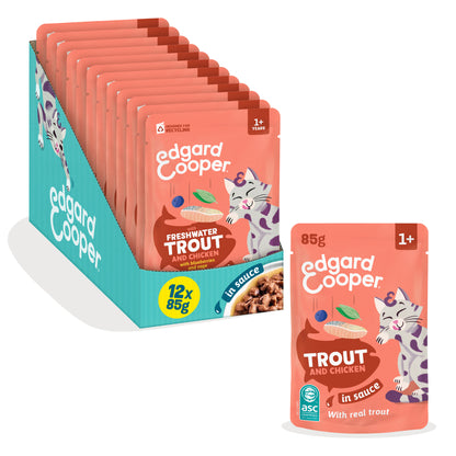 Sobres de comida húmeda Trucha & Pollo en Salsa para Gatos Adultos | Edgard & Cooper 85 g
