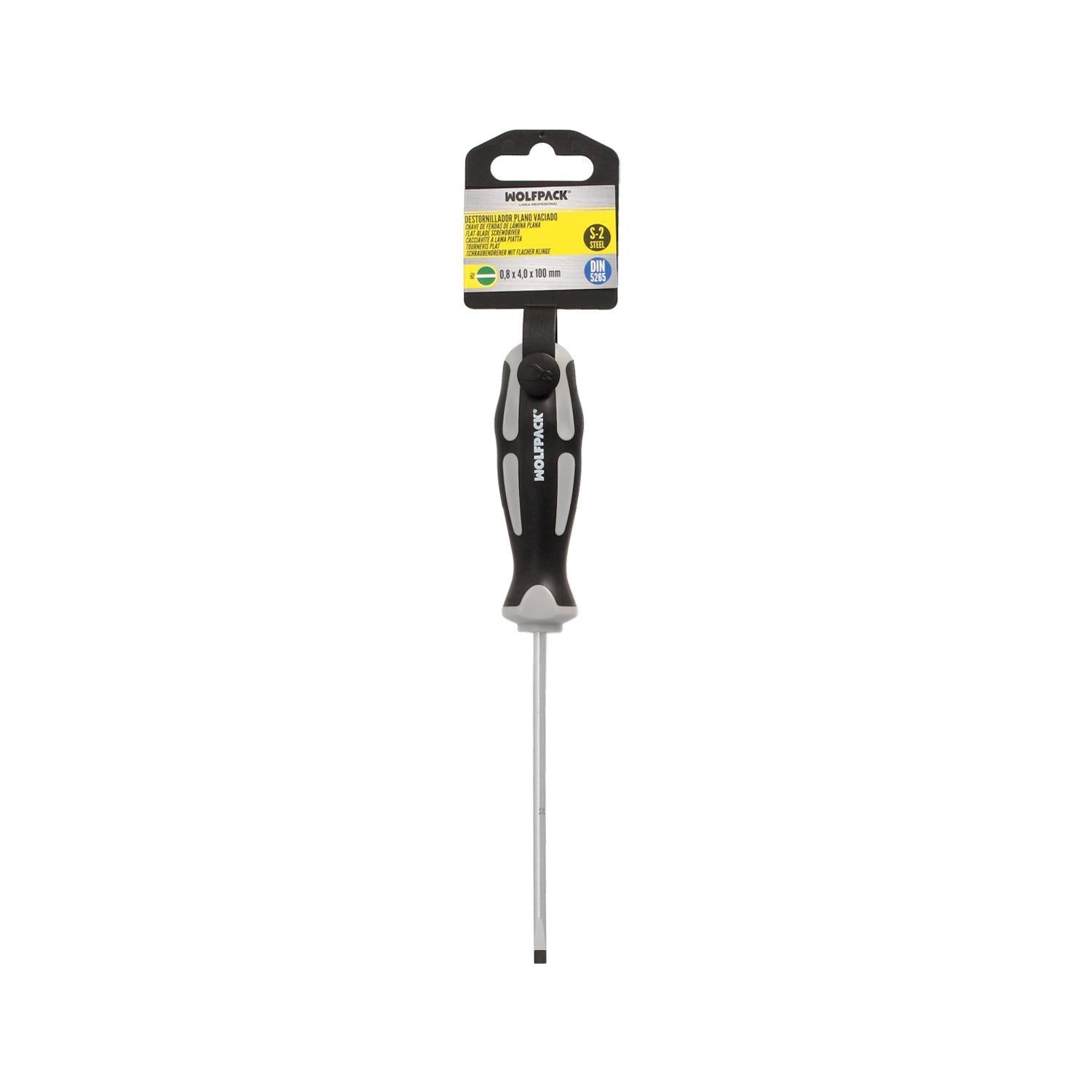 Destornillador Plano Vaciado Acero S2 Mango Tpr Bimaterial. Medida 0,8 X Ø 4,0 X 100 Mm.  Din5265_3