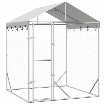 Perrera De Exterior Con Toldo Acero Galvanizado Plata 2x2x2,5 M_0