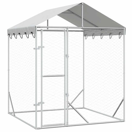 Perrera De Exterior Con Toldo Acero Galvanizado Plata 2x2x2,5 M_0
