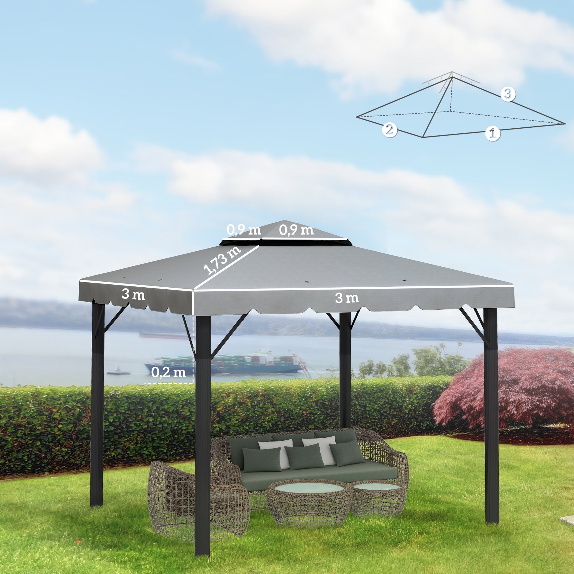 Outsunny Techo De Repuesto Para Cenador 3x3 M Con Techo Doble Gris Claro_2