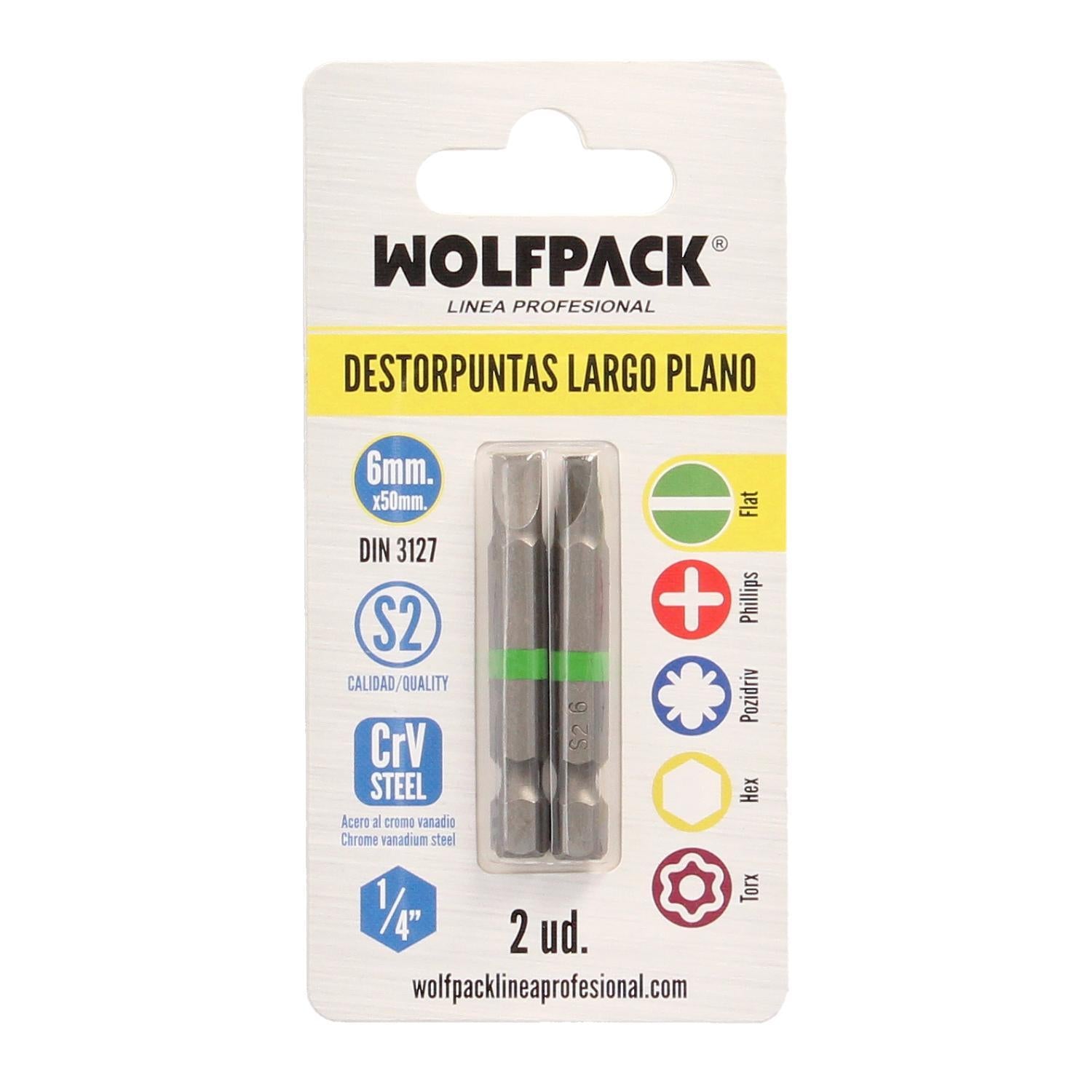 Puntas Destornillador Largo Plano 6 Mm. (2 Piezas). Acero S2 Al Cromo Vanadio. Puntas Hexagonales, Destorpuntas,