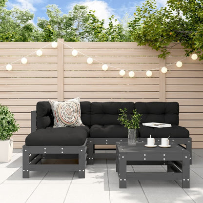 Vidaxl Juego De Sofás De Jardín 5 Piezas Madera Maciza De Pino Gris_1