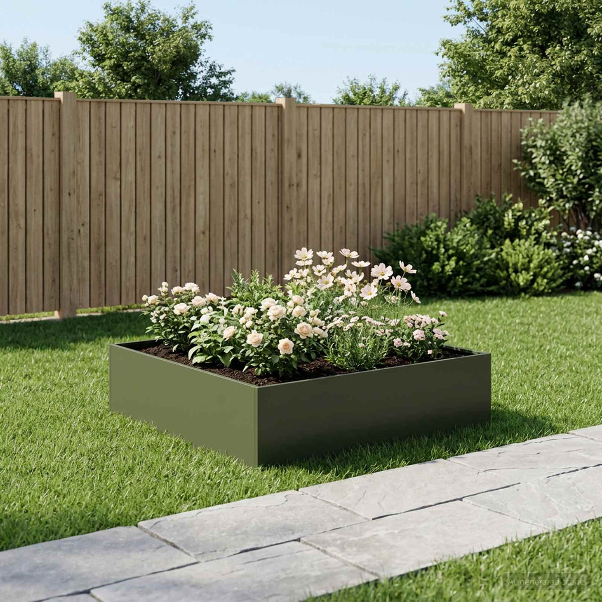 Macetero De Jardín Verde Oliva 80 X 80 X 30 Cm_1