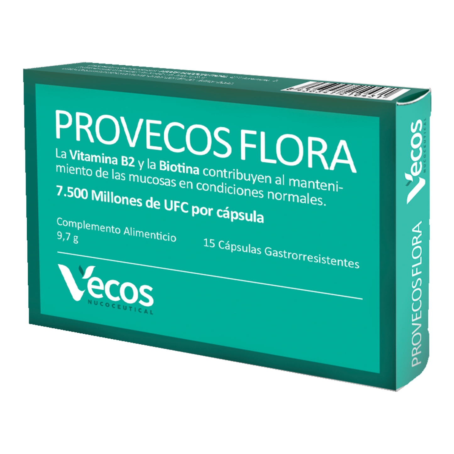 Provecos Flora VECOS (15 cápsulas) | Regenera flora intestinal | 3 cepas + FOS | Con Biotina + Vitamina B2_0