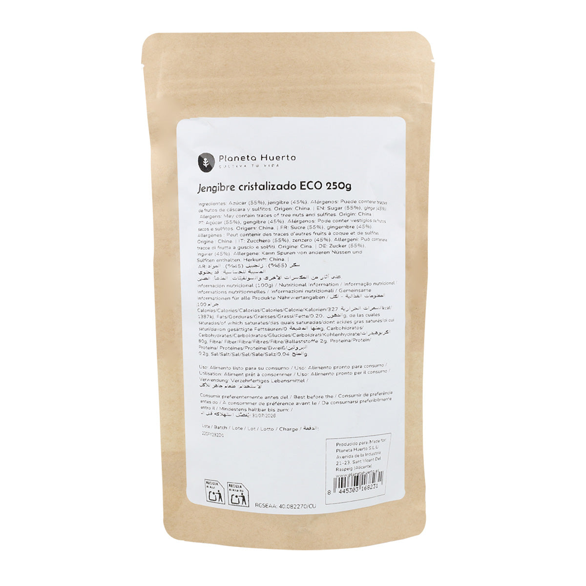Gengibre Cristalizado ECO Planeta Huerto 250 g