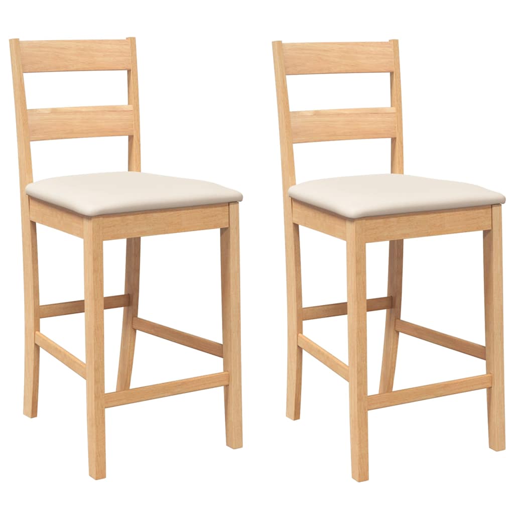 Taburetes De Bar Con Cojines 2 Uds Madera Maciza Natural Caucho_0