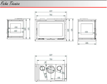 BRICOSOL Insertable de leña a 3 caras FM Modelo IT-183 Interior Vermiculita_3