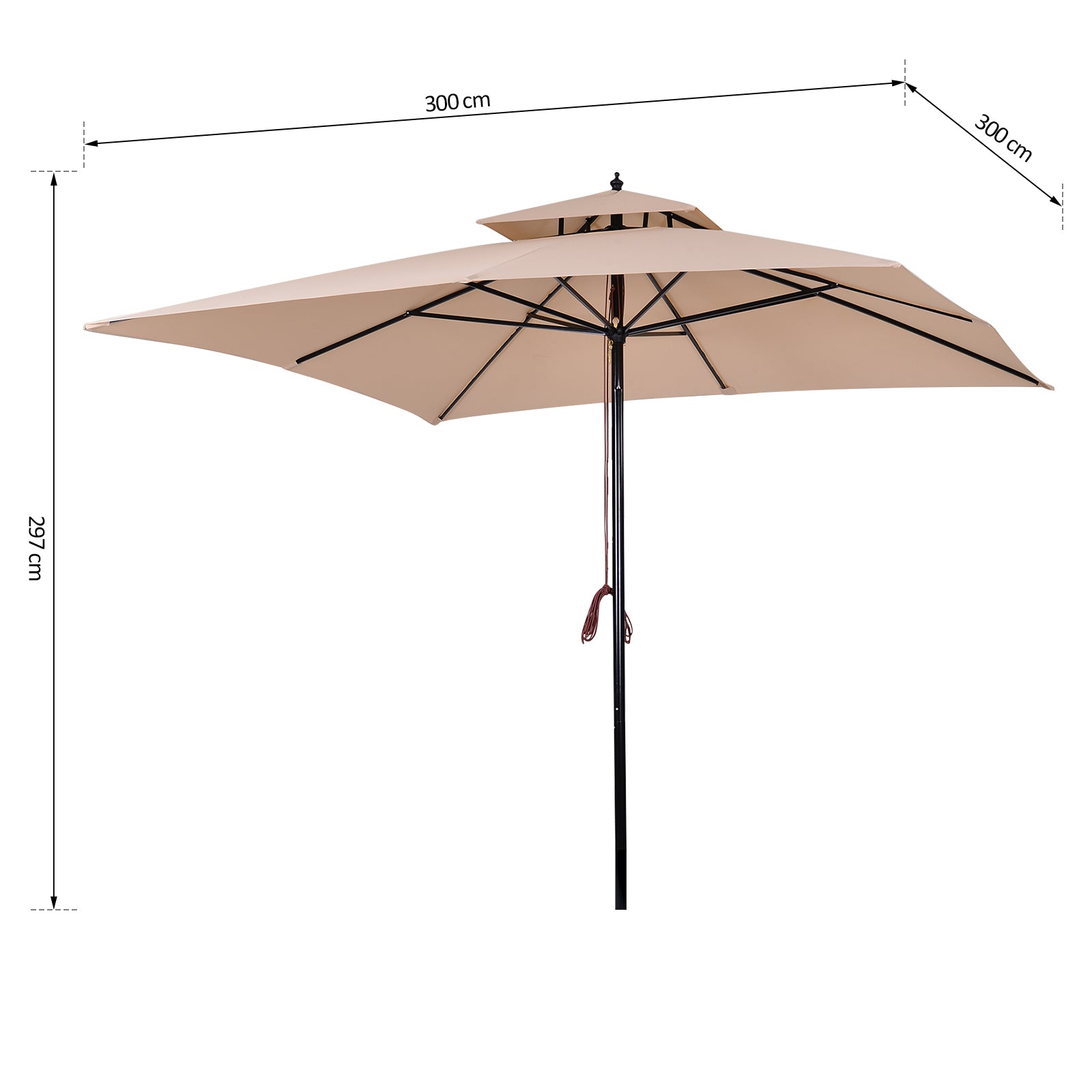 Outsunny Sombrilla De Jardín 3x3x3 M Con Doble Techo Impermeable Beige_2