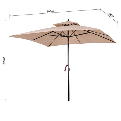 Outsunny Sombrilla De Jardín 3x3x3 M Con Doble Techo Impermeable Beige_2