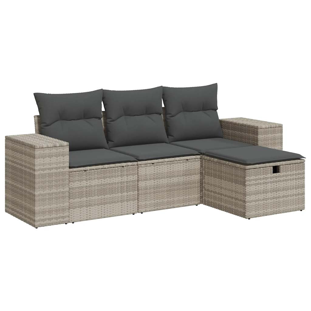 Set De Sofás De Jardín 4 Pzas Y Cojines Ratán Sintético Gris / Vetonek_3