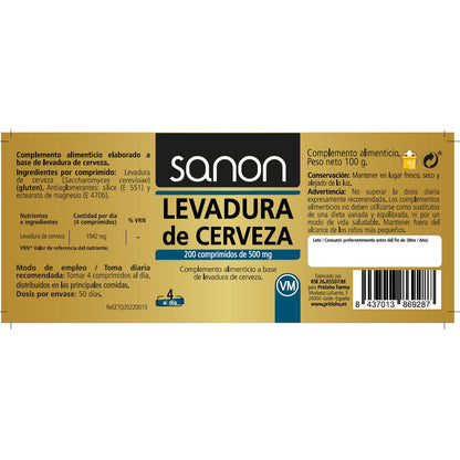 Levedura de Cerveja SANON 200 comprimidos de 500 mg