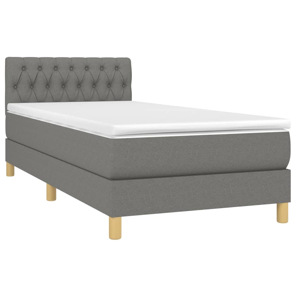 Cama Box Spring Con Colchón Y Led Tela Gris Oscuro 80x200 Cm / Vetonek_1