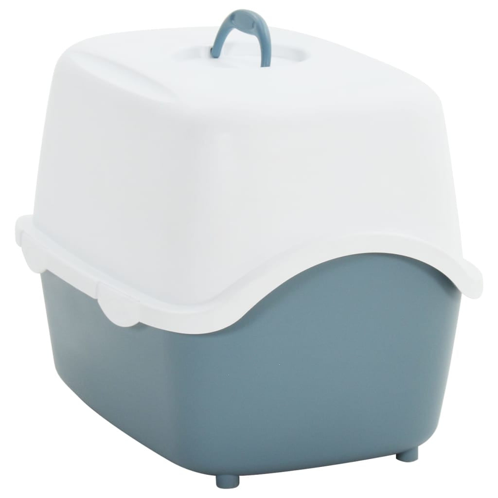 Vidaxl Bandeja De Arena Para Gatos Con Tapa Pp Blanco Azul 56x40x40 Cm_3